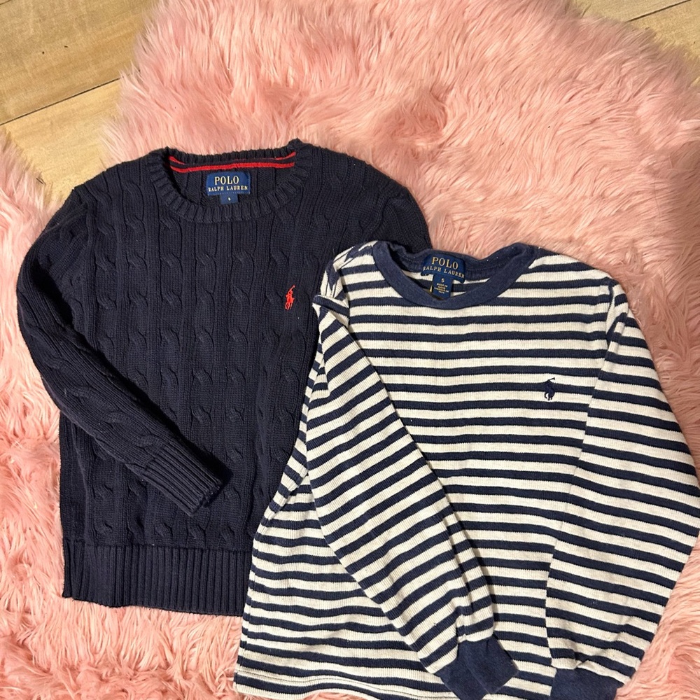 Polo by Ralph Lauren kids Navy Cable Knit and Striped Sweater Duo